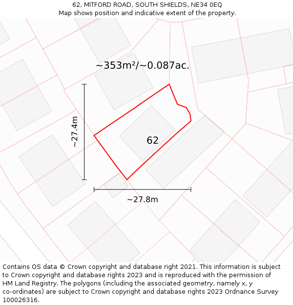 62, MITFORD ROAD, SOUTH SHIELDS, NE34 0EQ: Plot and title map