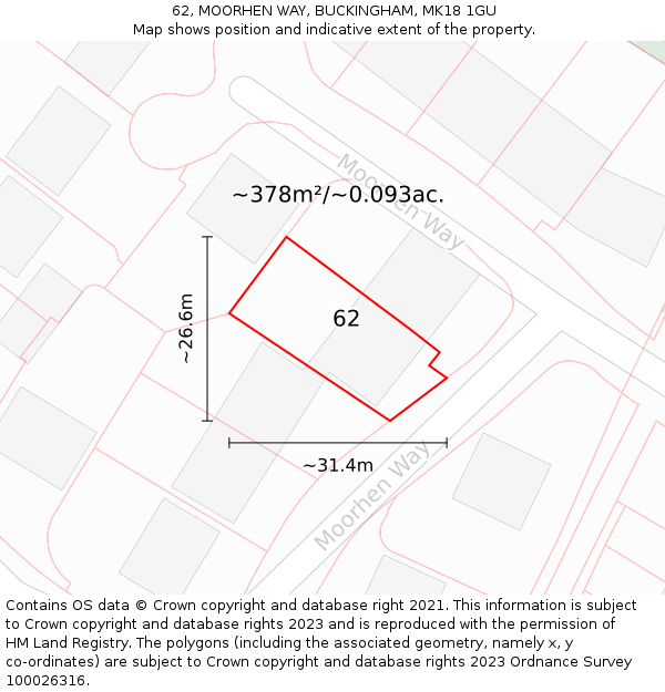 62, MOORHEN WAY, BUCKINGHAM, MK18 1GU: Plot and title map