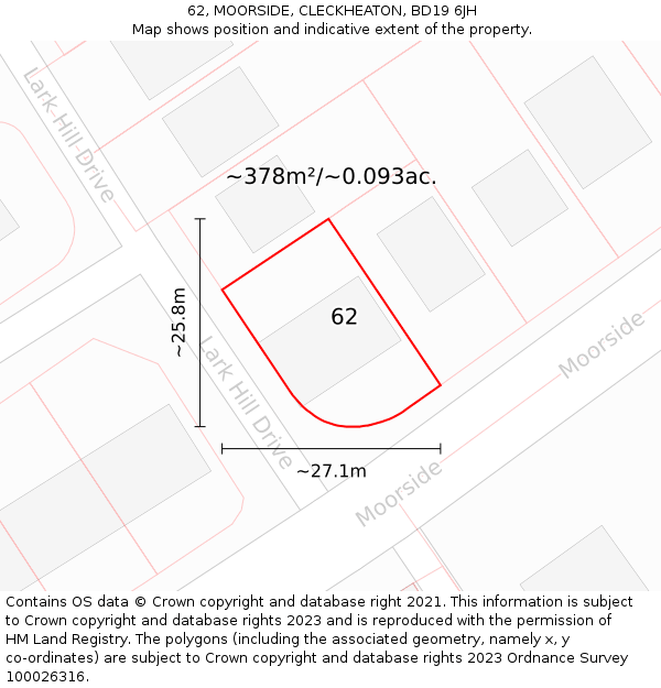 62, MOORSIDE, CLECKHEATON, BD19 6JH: Plot and title map