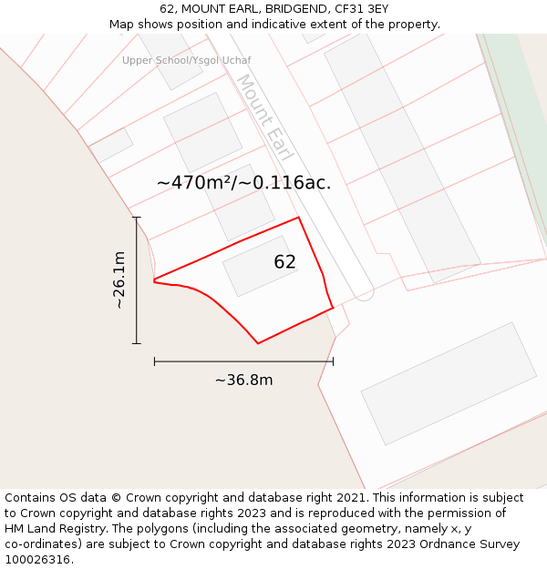 62, MOUNT EARL, BRIDGEND, CF31 3EY: Plot and title map