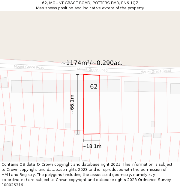 62, MOUNT GRACE ROAD, POTTERS BAR, EN6 1QZ: Plot and title map