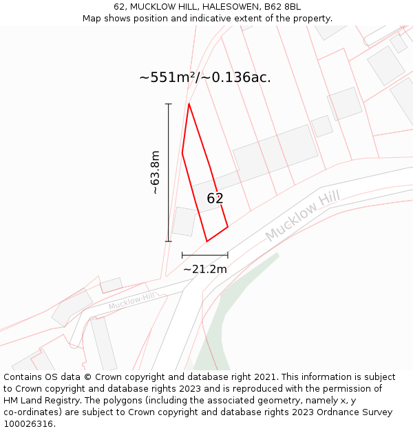 62, MUCKLOW HILL, HALESOWEN, B62 8BL: Plot and title map