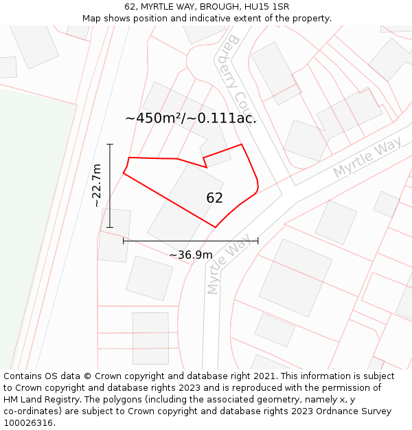 62, MYRTLE WAY, BROUGH, HU15 1SR: Plot and title map