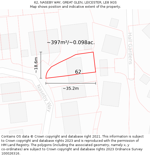 62, NASEBY WAY, GREAT GLEN, LEICESTER, LE8 9GS: Plot and title map