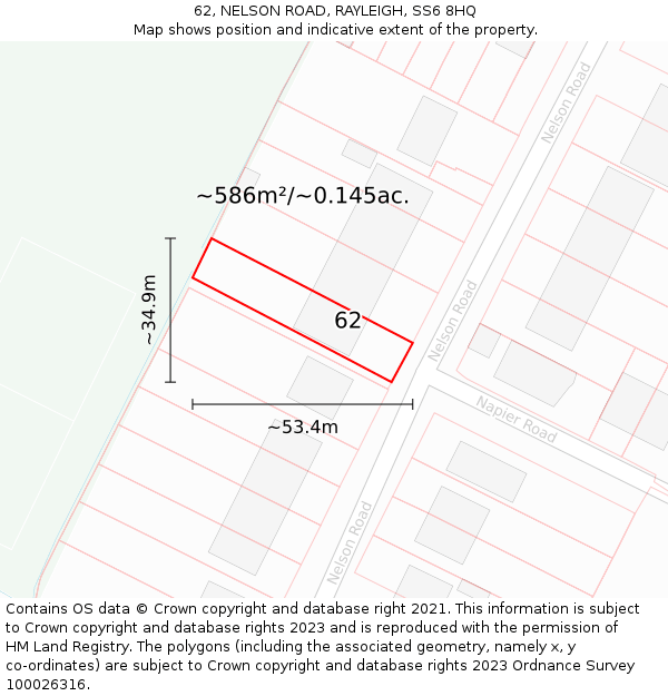 62, NELSON ROAD, RAYLEIGH, SS6 8HQ: Plot and title map