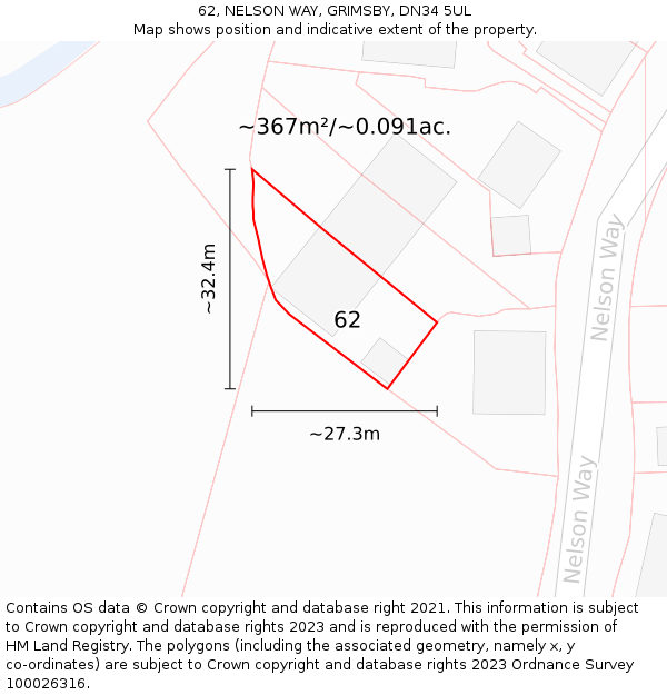 62, NELSON WAY, GRIMSBY, DN34 5UL: Plot and title map