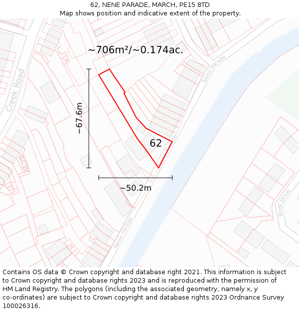 62, NENE PARADE, MARCH, PE15 8TD: Plot and title map