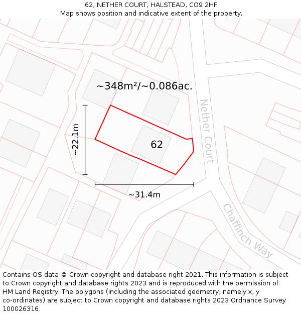 62, NETHER COURT, HALSTEAD, CO9 2HF: Plot and title map