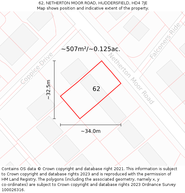 62, NETHERTON MOOR ROAD, HUDDERSFIELD, HD4 7JE: Plot and title map