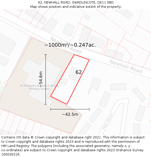 62, NEWHALL ROAD, SWADLINCOTE, DE11 0BD: Plot and title map