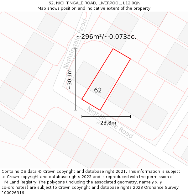 62, NIGHTINGALE ROAD, LIVERPOOL, L12 0QN: Plot and title map