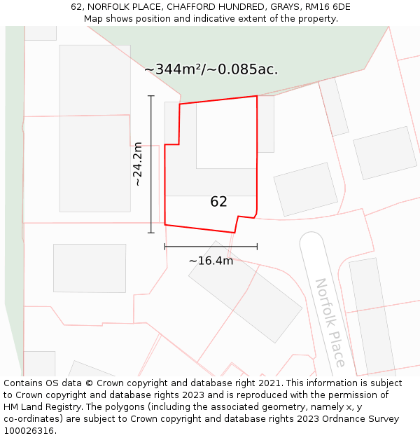 62, NORFOLK PLACE, CHAFFORD HUNDRED, GRAYS, RM16 6DE: Plot and title map