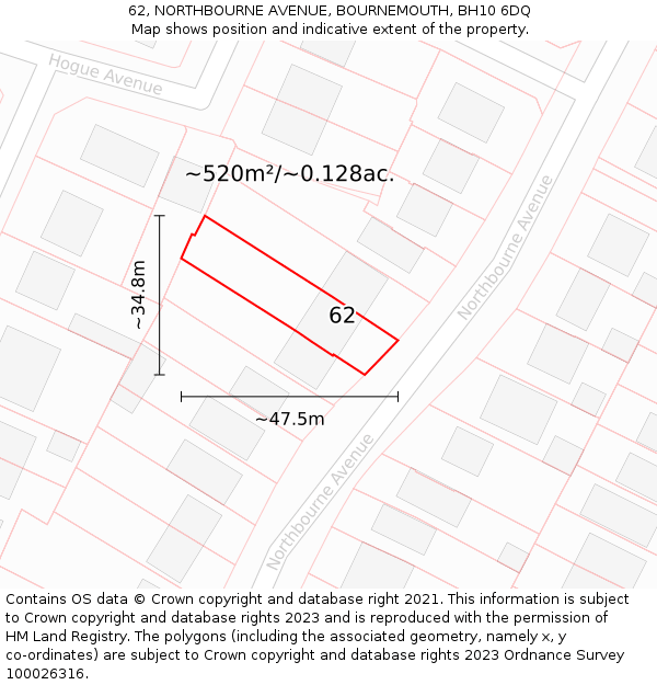 62, NORTHBOURNE AVENUE, BOURNEMOUTH, BH10 6DQ: Plot and title map