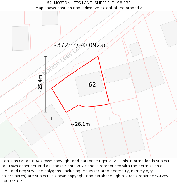 62, NORTON LEES LANE, SHEFFIELD, S8 9BE: Plot and title map