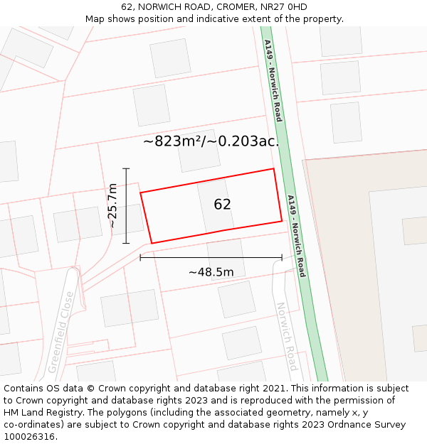 62, NORWICH ROAD, CROMER, NR27 0HD: Plot and title map