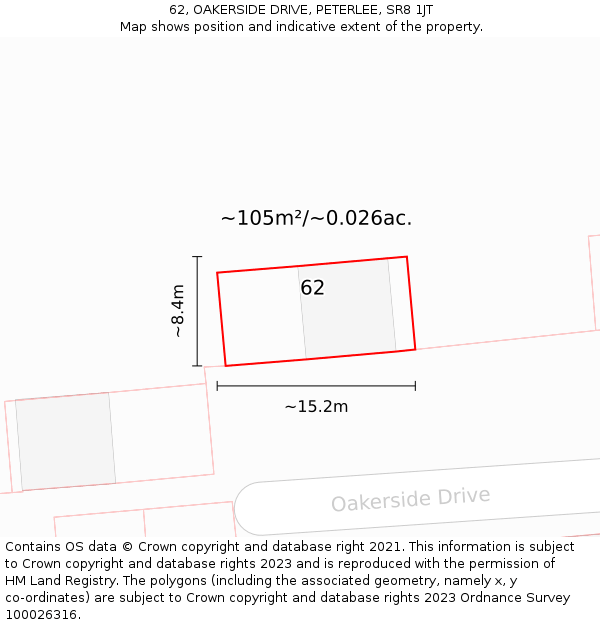 62, OAKERSIDE DRIVE, PETERLEE, SR8 1JT: Plot and title map