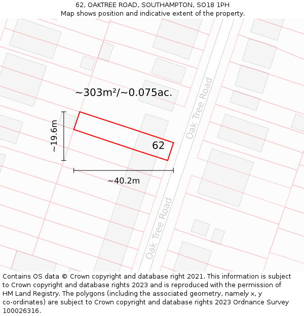 62, OAKTREE ROAD, SOUTHAMPTON, SO18 1PH: Plot and title map