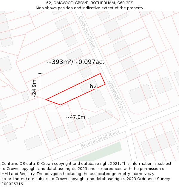 62, OAKWOOD GROVE, ROTHERHAM, S60 3ES: Plot and title map