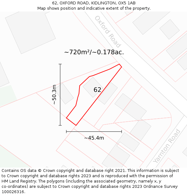 62, OXFORD ROAD, KIDLINGTON, OX5 1AB: Plot and title map