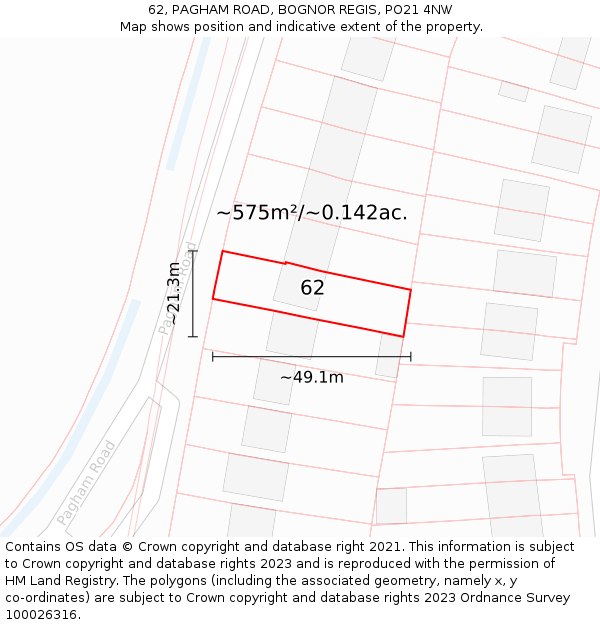 62, PAGHAM ROAD, BOGNOR REGIS, PO21 4NW: Plot and title map