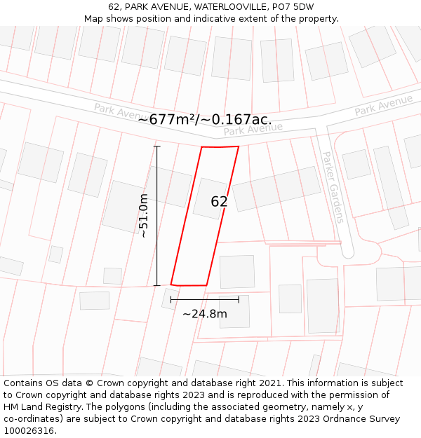 62, PARK AVENUE, WATERLOOVILLE, PO7 5DW: Plot and title map