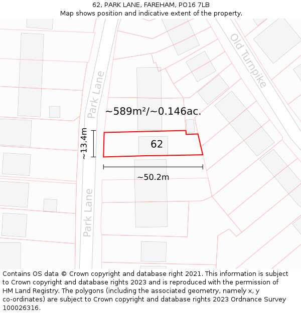 62, PARK LANE, FAREHAM, PO16 7LB: Plot and title map