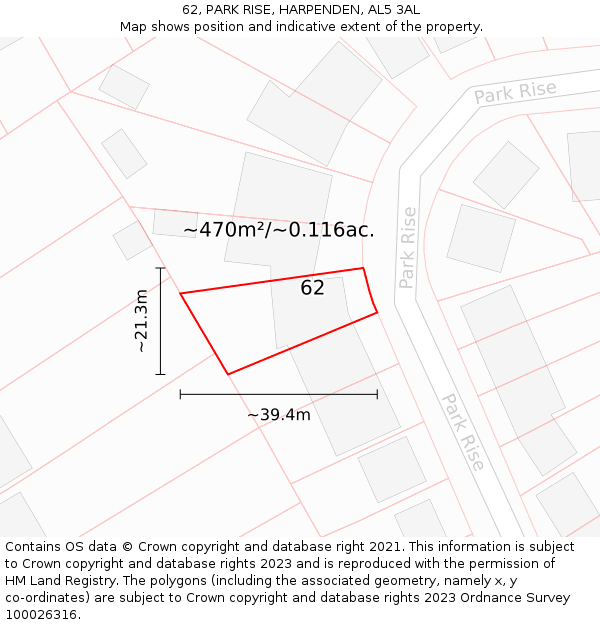 62, PARK RISE, HARPENDEN, AL5 3AL: Plot and title map