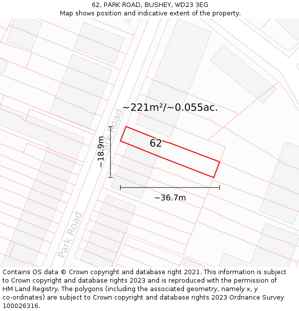 62, PARK ROAD, BUSHEY, WD23 3EG: Plot and title map