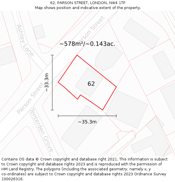 62, PARSON STREET, LONDON, NW4 1TP: Plot and title map