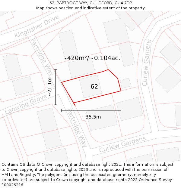 62, PARTRIDGE WAY, GUILDFORD, GU4 7DP: Plot and title map