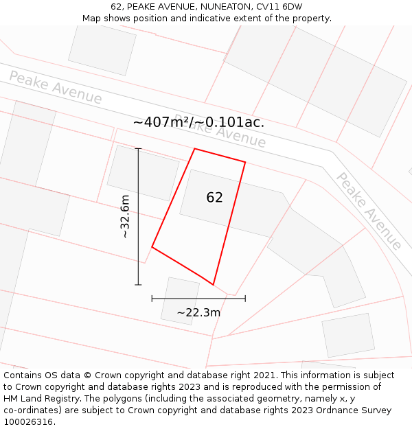 62, PEAKE AVENUE, NUNEATON, CV11 6DW: Plot and title map