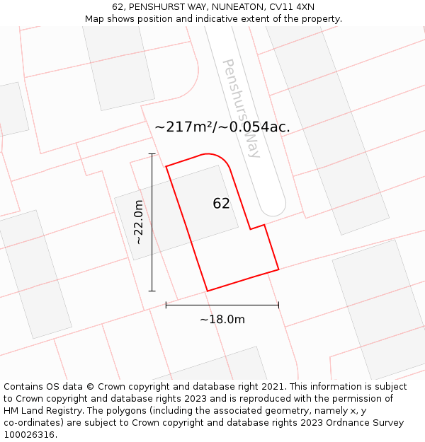 62, PENSHURST WAY, NUNEATON, CV11 4XN: Plot and title map