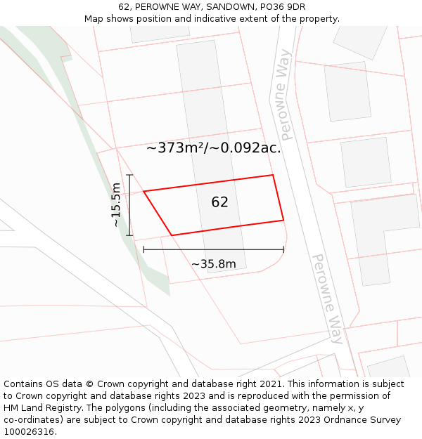 62, PEROWNE WAY, SANDOWN, PO36 9DR: Plot and title map