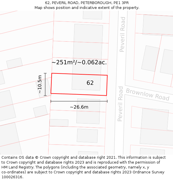 62, PEVERIL ROAD, PETERBOROUGH, PE1 3PR: Plot and title map