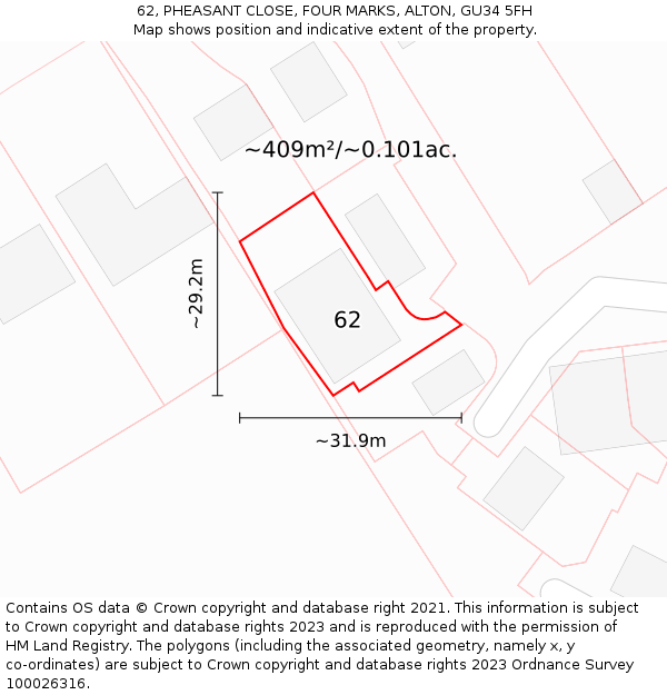 62, PHEASANT CLOSE, FOUR MARKS, ALTON, GU34 5FH: Plot and title map