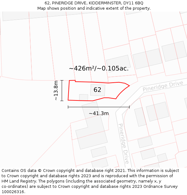 62, PINERIDGE DRIVE, KIDDERMINSTER, DY11 6BQ: Plot and title map