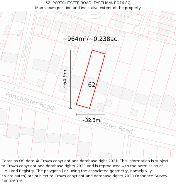 62, PORTCHESTER ROAD, FAREHAM, PO16 8QJ: Plot and title map