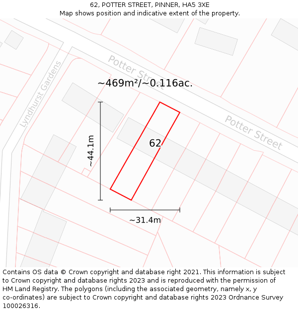 62, POTTER STREET, PINNER, HA5 3XE: Plot and title map