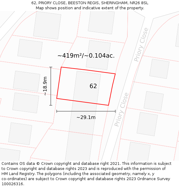 62, PRIORY CLOSE, BEESTON REGIS, SHERINGHAM, NR26 8SL: Plot and title map