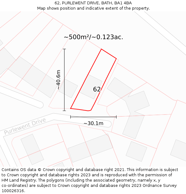 62, PURLEWENT DRIVE, BATH, BA1 4BA: Plot and title map