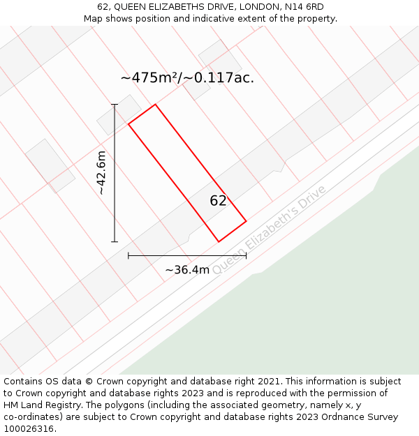 62, QUEEN ELIZABETHS DRIVE, LONDON, N14 6RD: Plot and title map