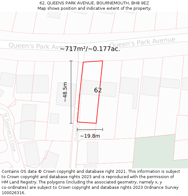 62, QUEENS PARK AVENUE, BOURNEMOUTH, BH8 9EZ: Plot and title map