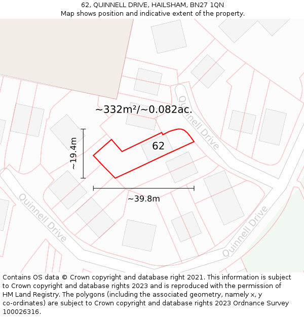 62, QUINNELL DRIVE, HAILSHAM, BN27 1QN: Plot and title map