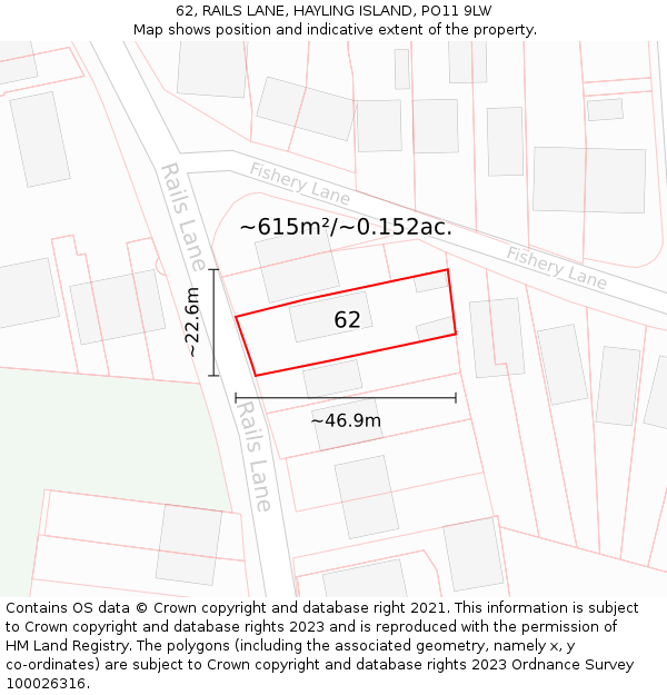 62, RAILS LANE, HAYLING ISLAND, PO11 9LW: Plot and title map