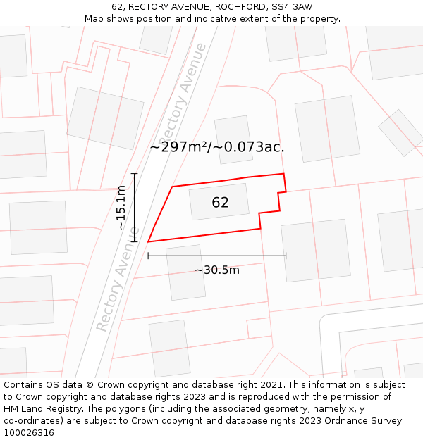 62, RECTORY AVENUE, ROCHFORD, SS4 3AW: Plot and title map