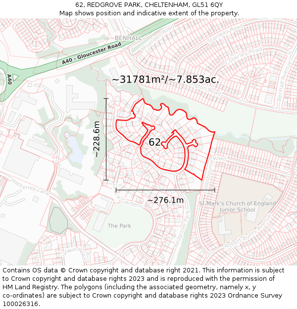 62, REDGROVE PARK, CHELTENHAM, GL51 6QY: Plot and title map