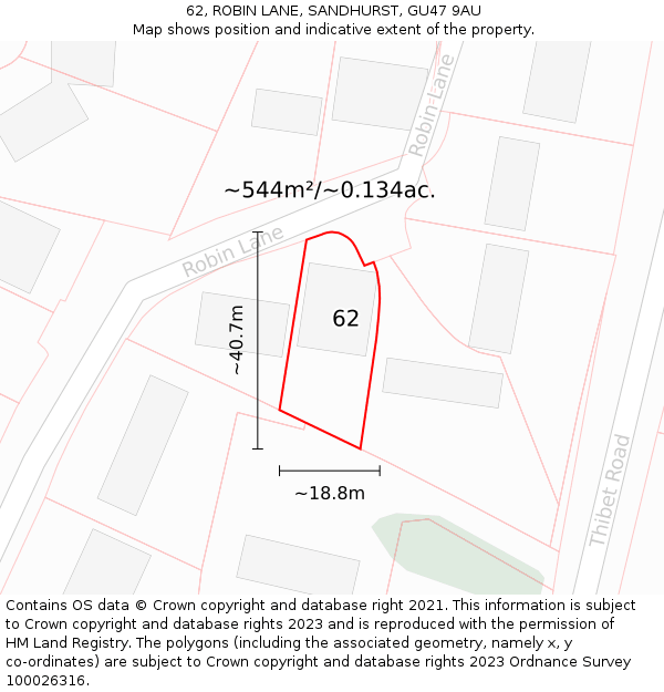 62, ROBIN LANE, SANDHURST, GU47 9AU: Plot and title map