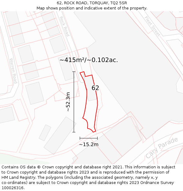 62, ROCK ROAD, TORQUAY, TQ2 5SR: Plot and title map