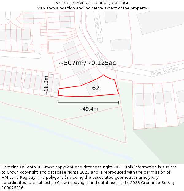 62, ROLLS AVENUE, CREWE, CW1 3GE: Plot and title map