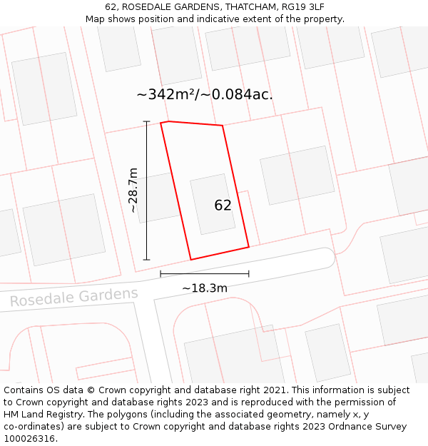 62, ROSEDALE GARDENS, THATCHAM, RG19 3LF: Plot and title map